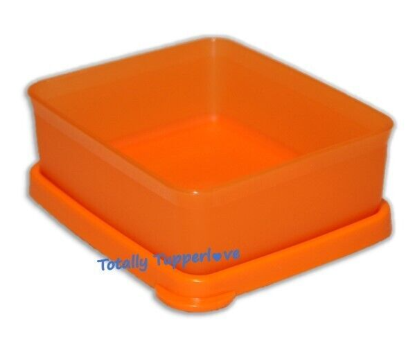 Tupperware Mini Square Away Single Square Round Keeper w/ Logo Small Orange ❤️