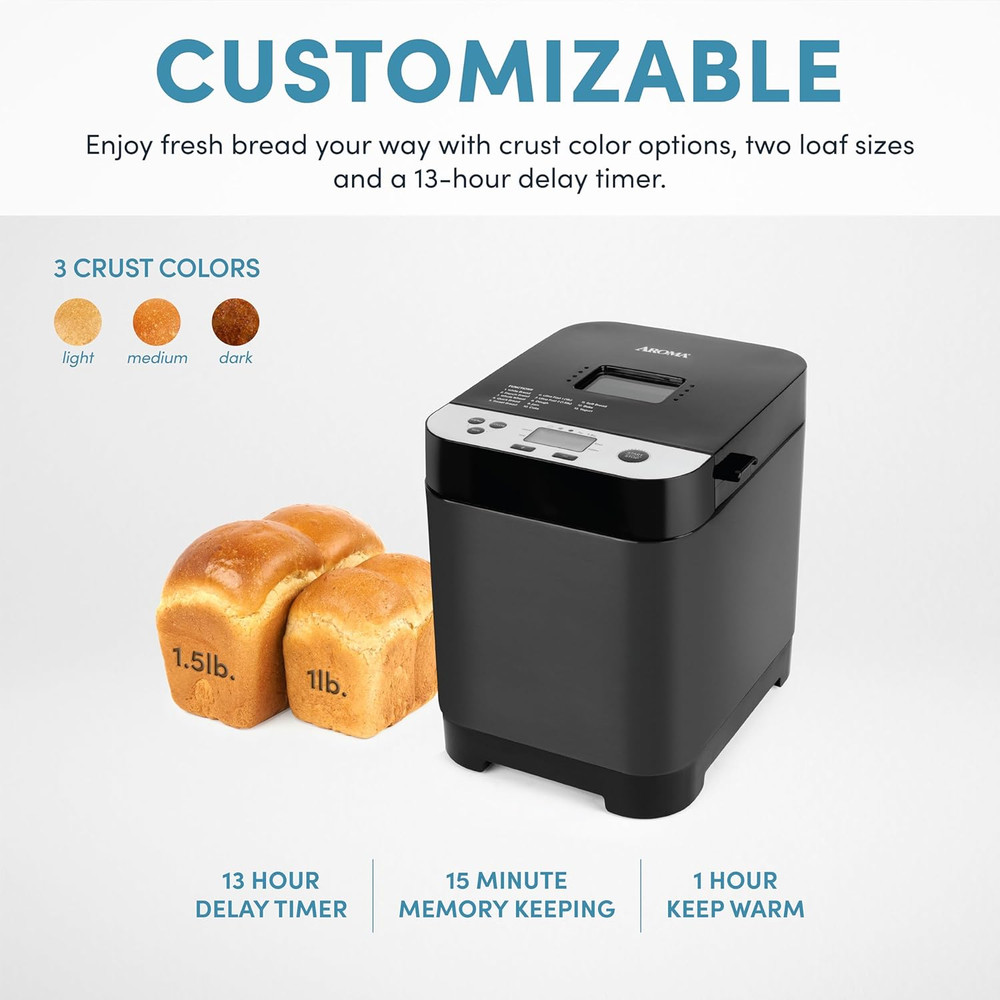 ® 1.5Lbs. Digital Bread Maker with Crust Customization, Clear-View Lid, and Nons
