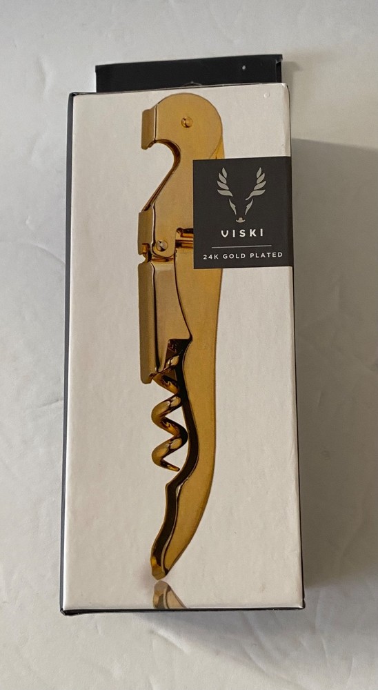 Viski 24K Gold Plated Double Hinged Corkscrew New in Box