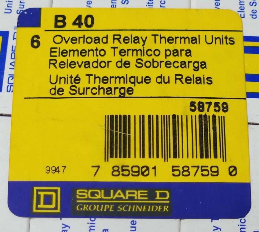 SQUARE D PACK OF 6 B40 Thermal Overload Relay Heater Element