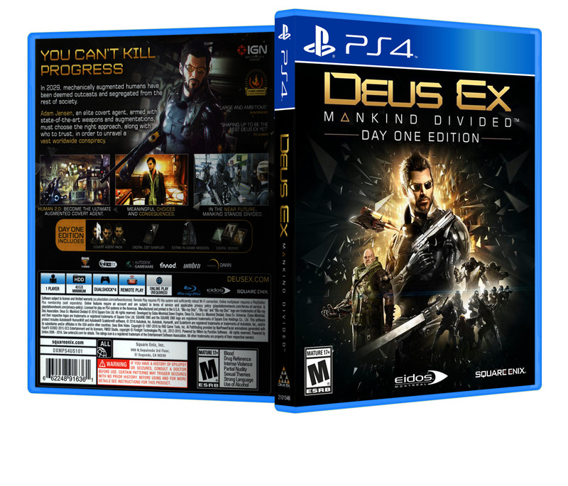 Deus Ex: Mankind Divided - Replacement PS4 Cover and Case. NO GAME!!