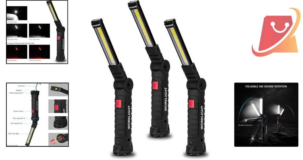 3Pack LED Flashlights Rechargeable Work Lights Magnetic Base Hook Outdoor Car...
