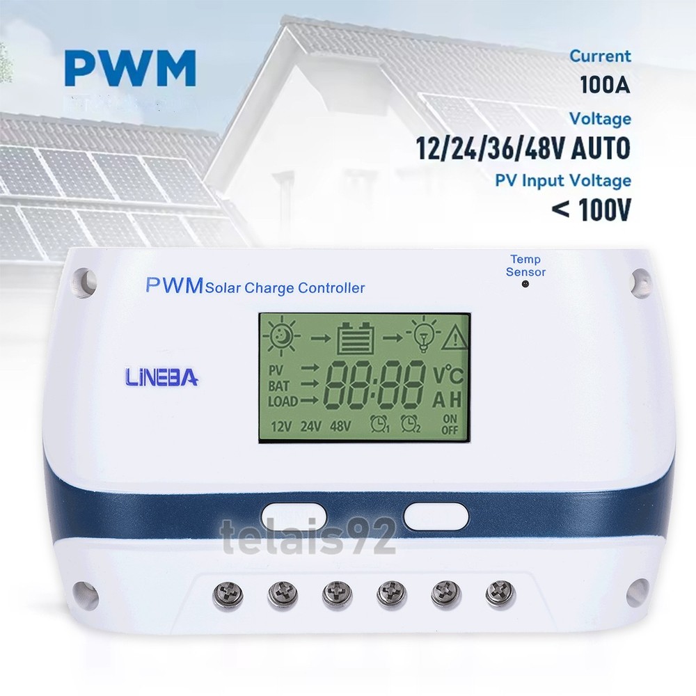 30A-100A PWM Solar Panel Regulator Charge Controller 12V/24V Auto Focus Tracking