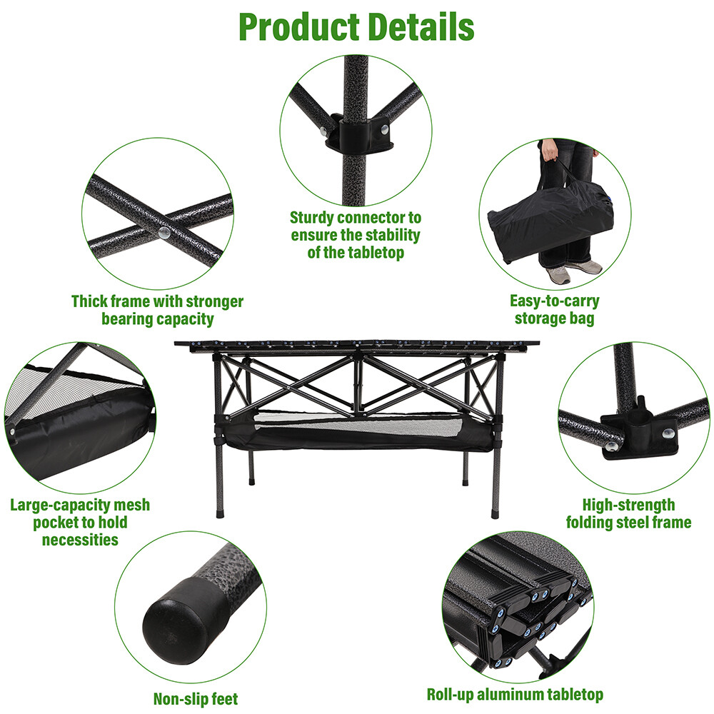 Camping Table That Fold up Lightweight, Aluminum Folding Table Roll Up Table 37"