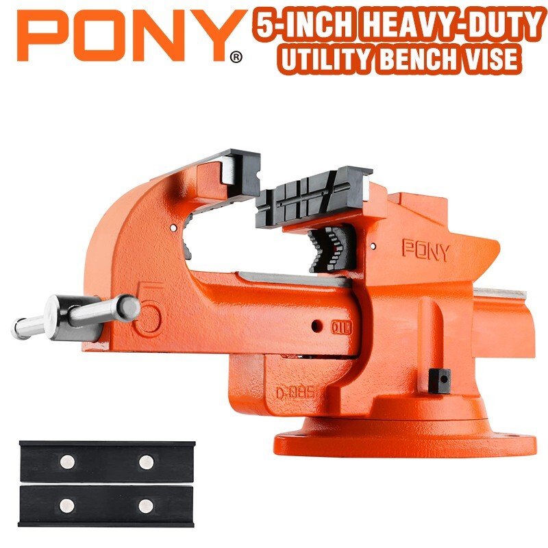 PONY 5-inch Heavy-Duty Bench Vise Utility Combination Pipe Vise 360° Swivel Base
