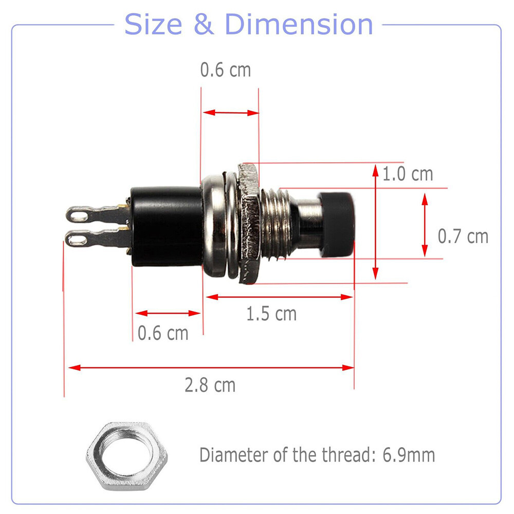 12V SPST Mini Push Button Pre-Wired Momentary N/O OFF-ON Switch Plug US