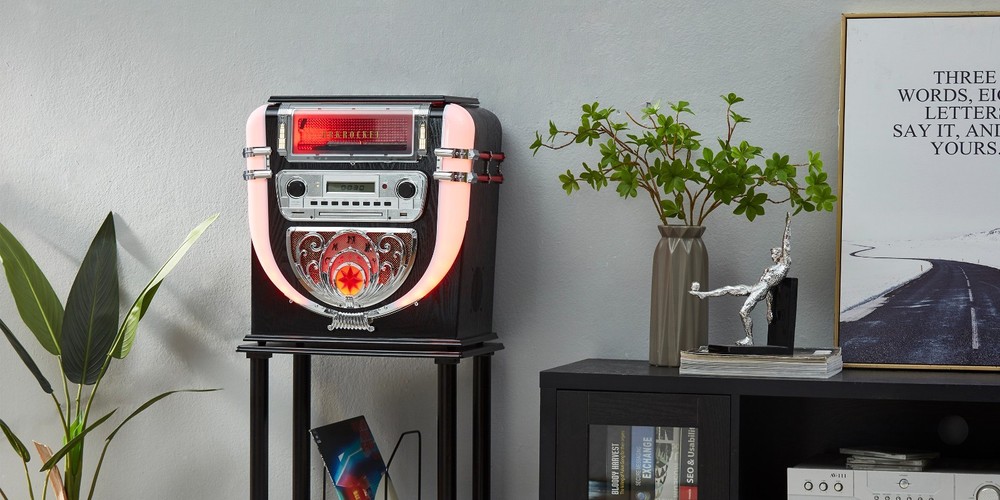 Arkrocket Boston Tabletop Jukebox Record Player Entertainment System w/ Stand