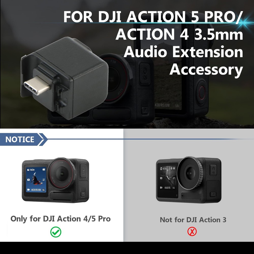 3.5mm Audio Adapter for DJI Osmo Action 5Pro Mic Black