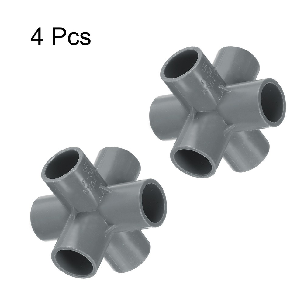4pcs Tee PVC Fitting 1/2" 6 Ways Connector Build Grade Pipe Coupling Grey