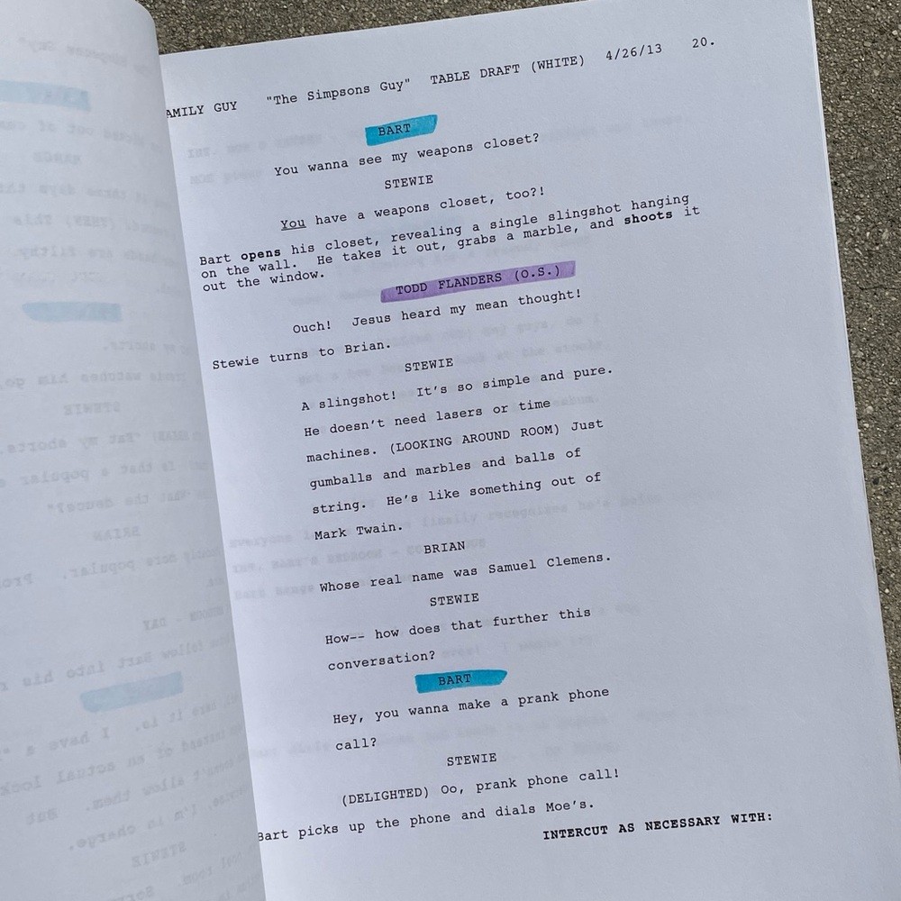 Family Guy Nancy Cartwright Bart Simpson 2013 Simpsons Used Table Draft Script