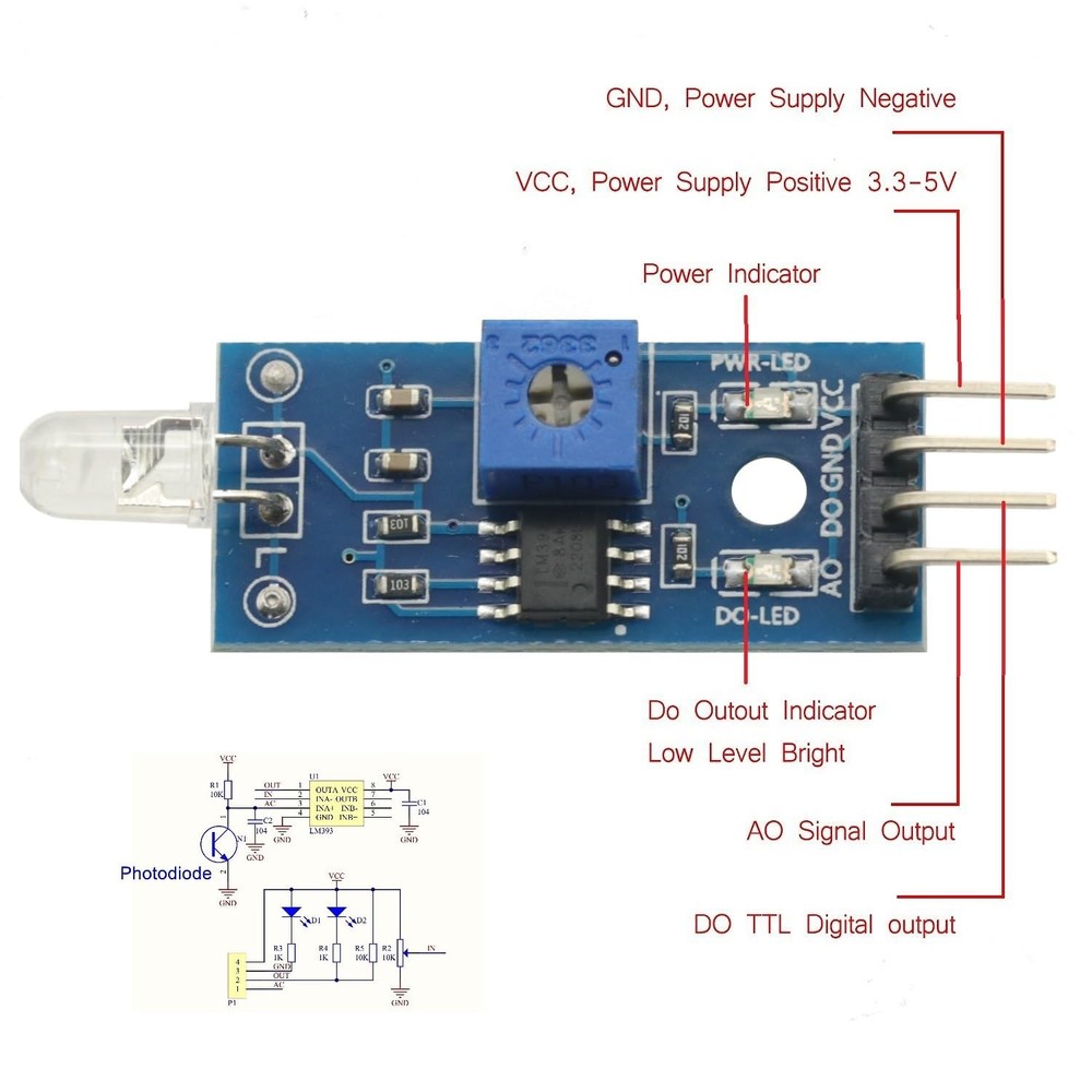 5PCS 3.3V-5V Photodiode Module LM393 Light Sensor Switch Module for Arduino R...