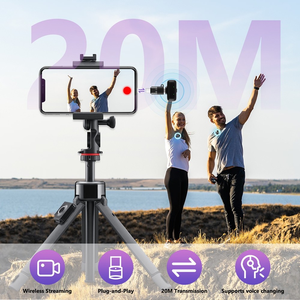 Wireless Microphone Mini Mic for iPhone/Android Phone, LED Display Lavalier Mic-