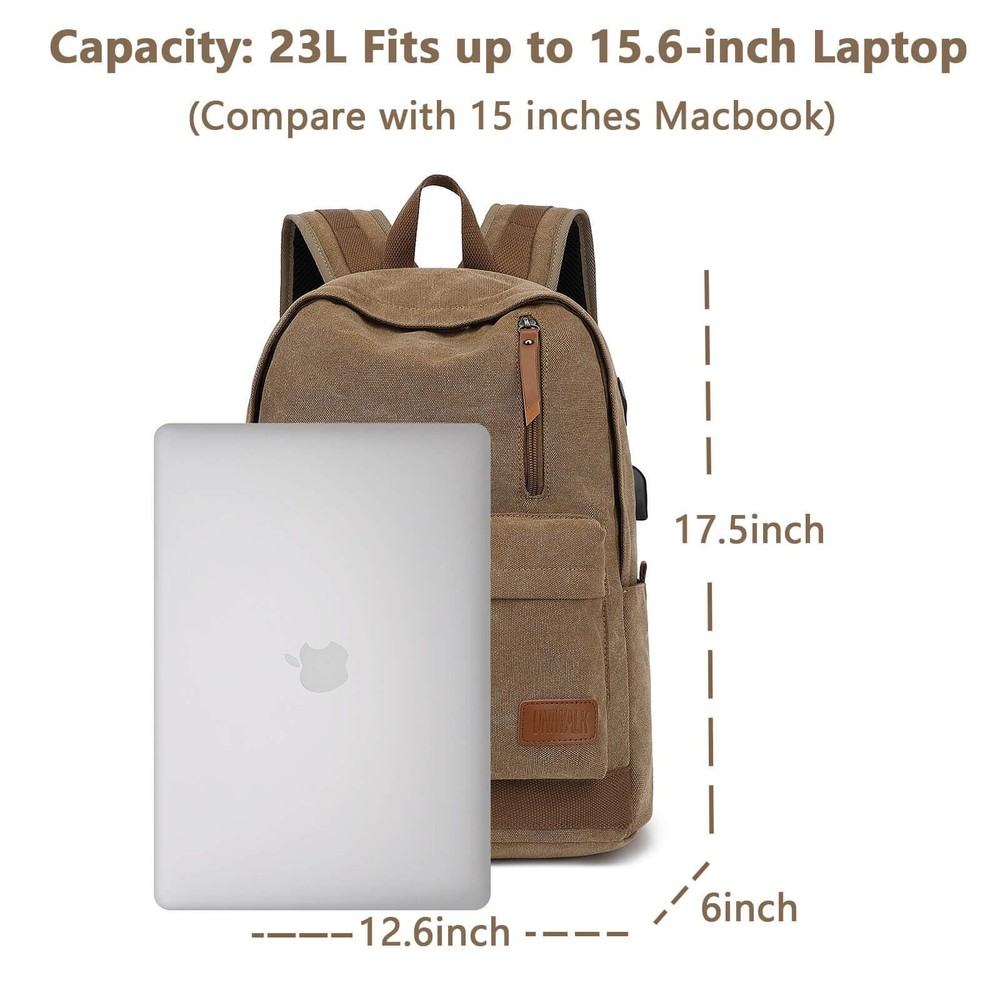 UNIWALK Canvas Backpack, Waterproof computer Backpack with USB Coffee