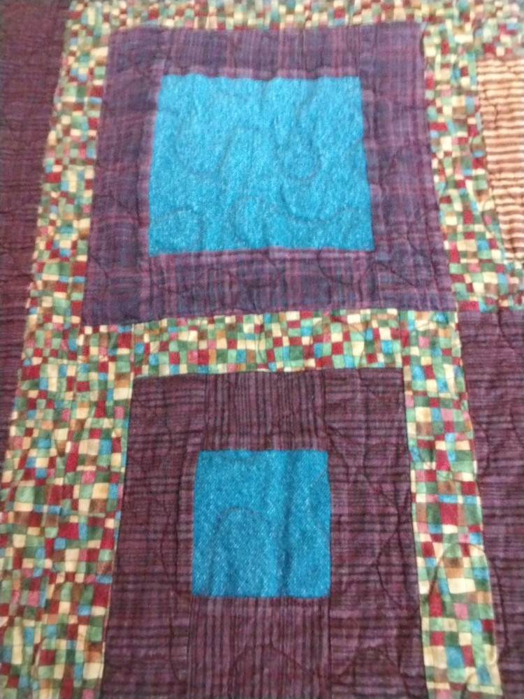 Patchwork Quilt 46"X52", Square Deep Colors Strip, Checkered, Denim, Plaid, Nice