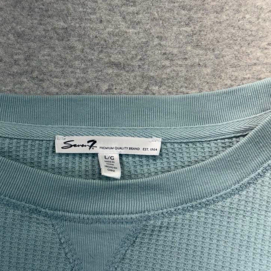 Seven7 Blue Waffle Knit Thermal Long Sleeve Crew Neck Shirt L