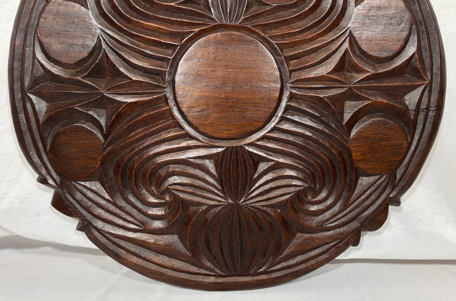Vintage African? Folk Art Hand Carved Wood Table Top Tray Wall Art 19.25"D