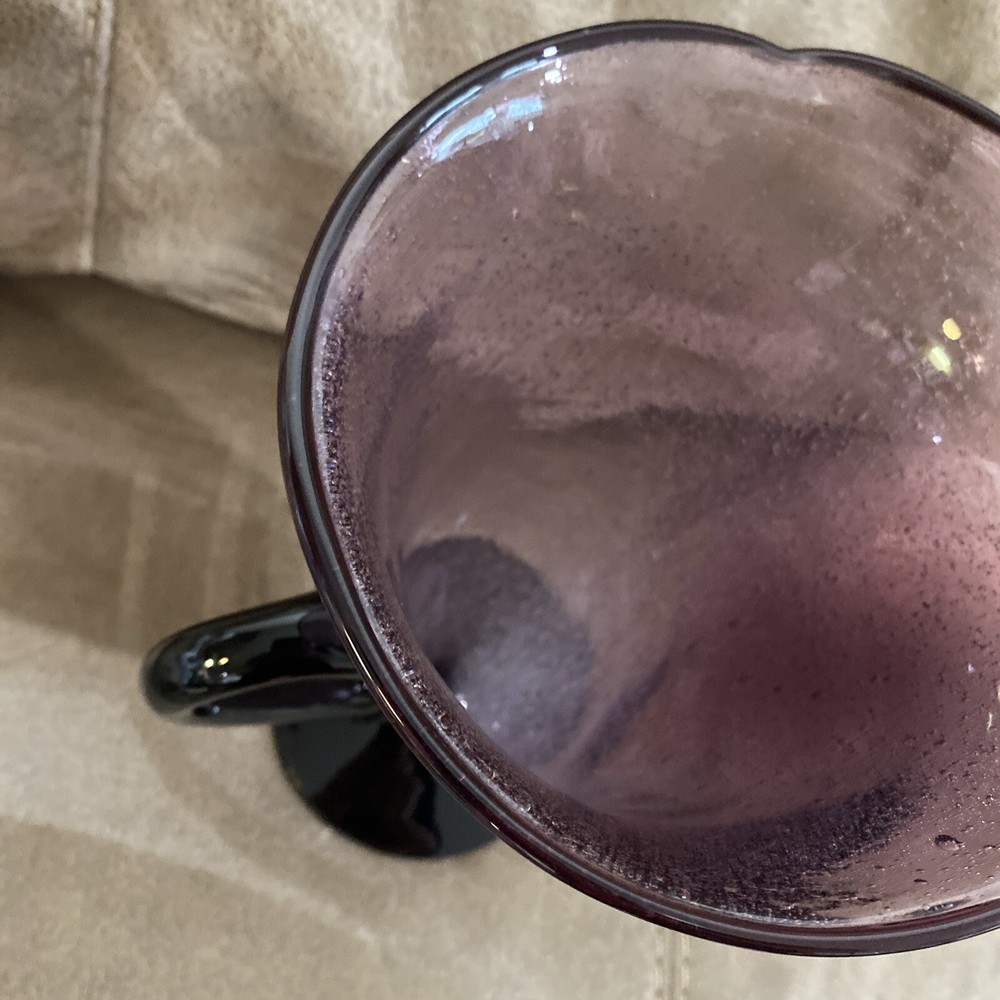 Handblown Controlled Bubble Purple Glass Pitcher with Applied Handle