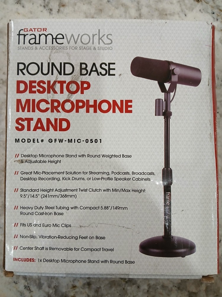 NIB Gator Frameworks Desktop Microphone Stand - Round Weighted Base & Adjustable
