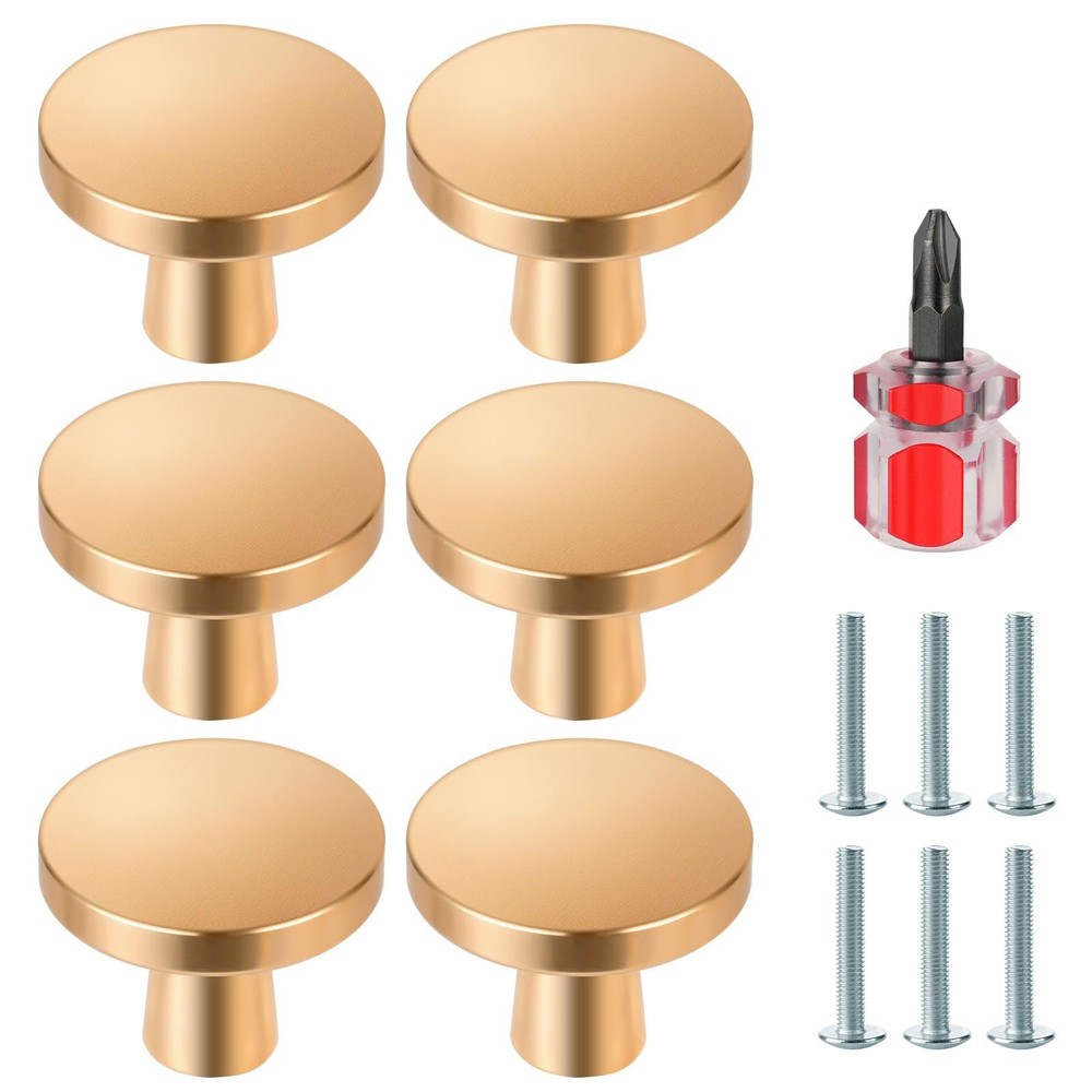 Ainiv 6 PCS Gold Cabinet Knobs, Round Drawer Knobs, Mushroom Dresser Handle, ...