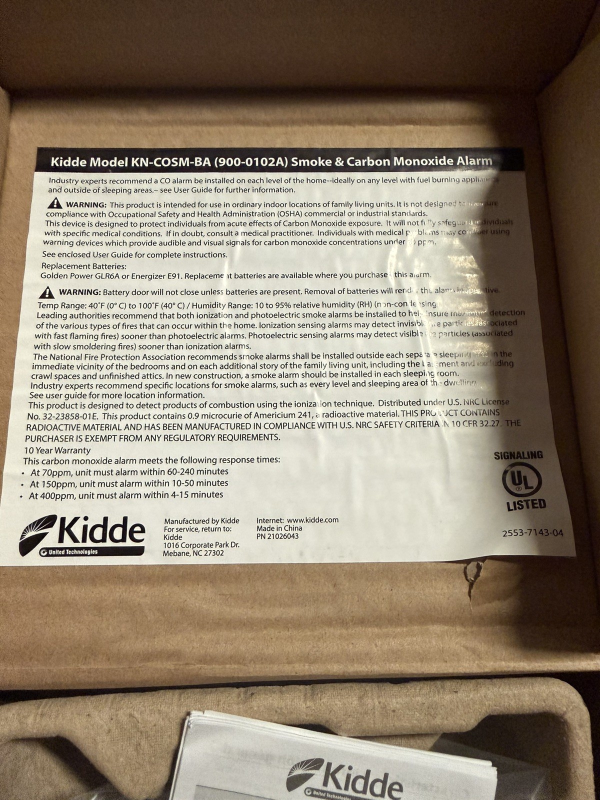 Kidde KN-COSM-BA Battery Power Combination Smoke/Carbon Monoxide Alarm w/ Voice