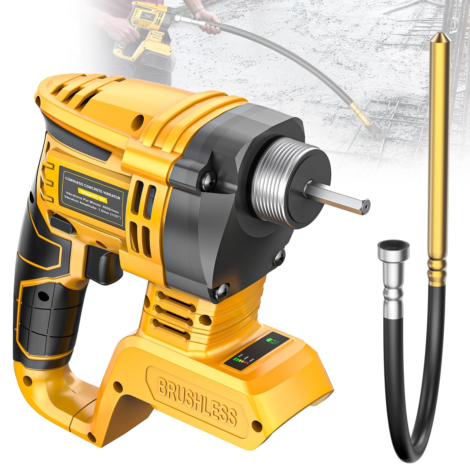 Handheld Concrete Vibrating Tool Compatible with Dewalt 20V Battery, 600W Cordle