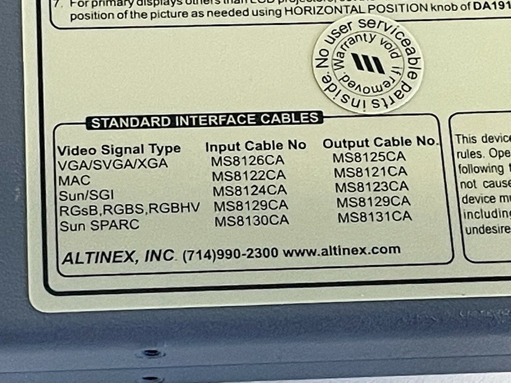 XX7: Altinex Compact Computer Video Interface DA1910SX