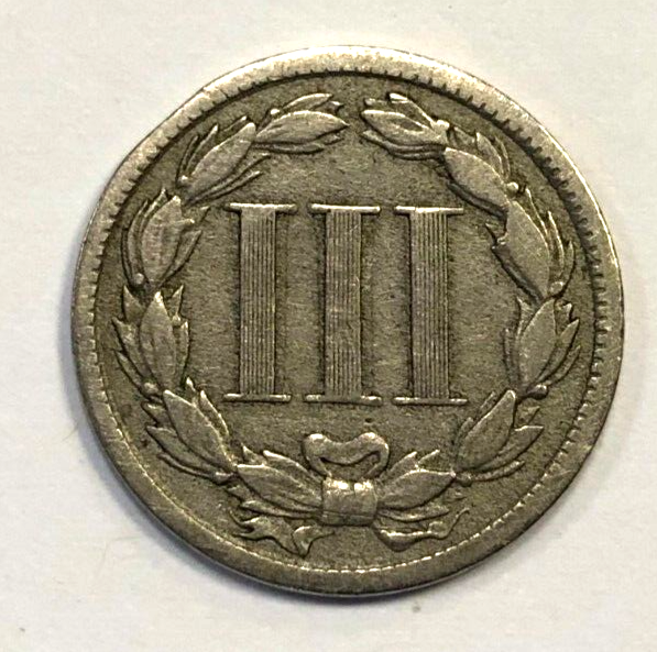 MINT ERROR Cracked Planchet 1881 Three Cent Nickel 3CN Fine F Condition