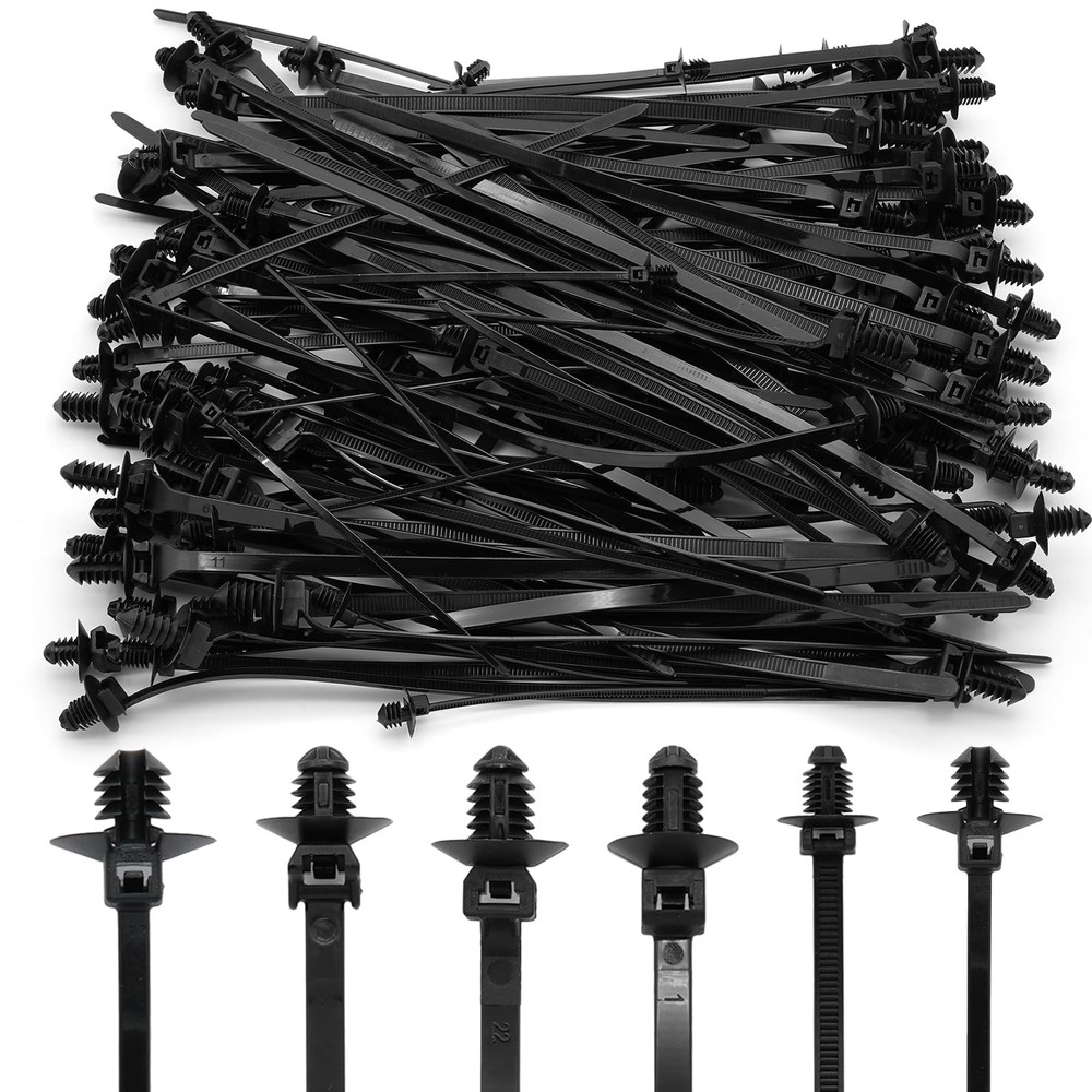 Semrien 120 Pcs Push Mount Cable Ties Assorted Sizes, Black Nylon