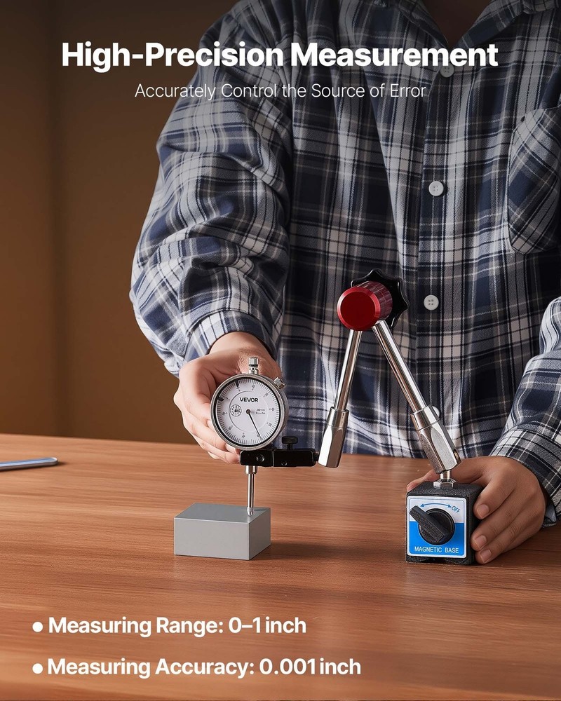 Dial Test Indicator .001" Accuracy with Magnetic Base - 0-1" Range Gauge