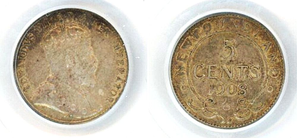 1908 Newfoundland 5 cents silver PCGS AU50