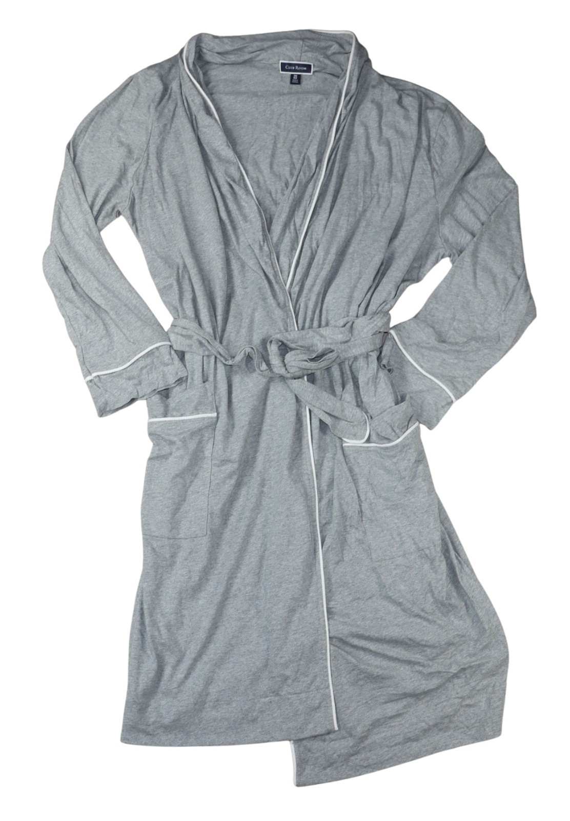Club Room Tipped Lightweight Cotton Blend Belted Men's Bathrobe OSFM NWT Grey