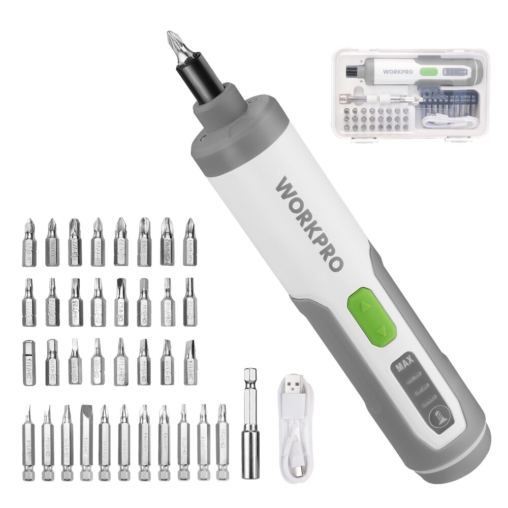 WORKPRO 4V Rechargeable Electric Screwdriver Cordless Screwdriver Set with 35Bit