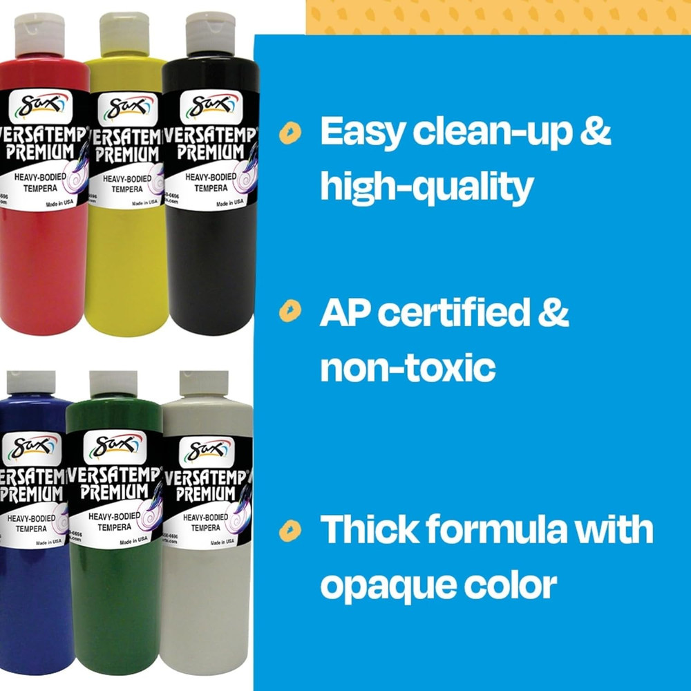 Versatemp Premium Heavy-Bodied Tempera Paints, Assorted Colors, 6 Pints