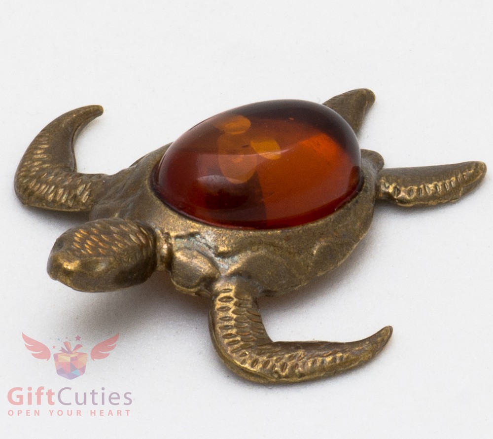 Solid Brass Amber Figurine Water Sea Tortoise Turtle talisman IronWork