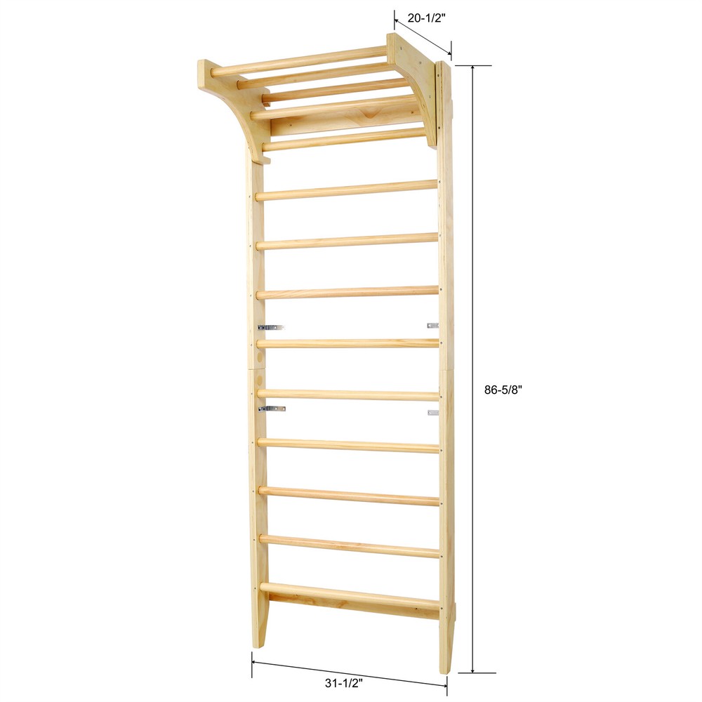 Swedish Ladder Gymnastics Stall Bar Wall Mount Adjustable Pull Up Bar Solid Wood