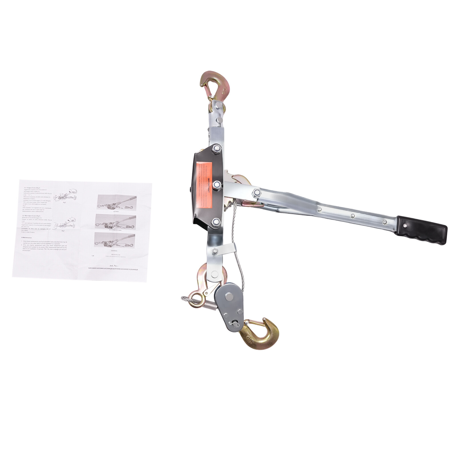 5 Ton Hand Puller Heavy Duty Winch Pull Hoist Come Along Cable 3 Hooks 2 Gear US