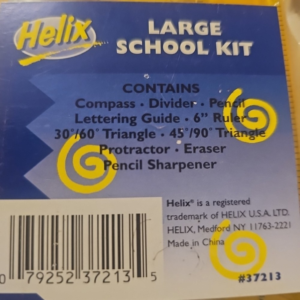 Helix Compass Protractor Large School Kit # 37213 Triangle Ruler Guide +stencil