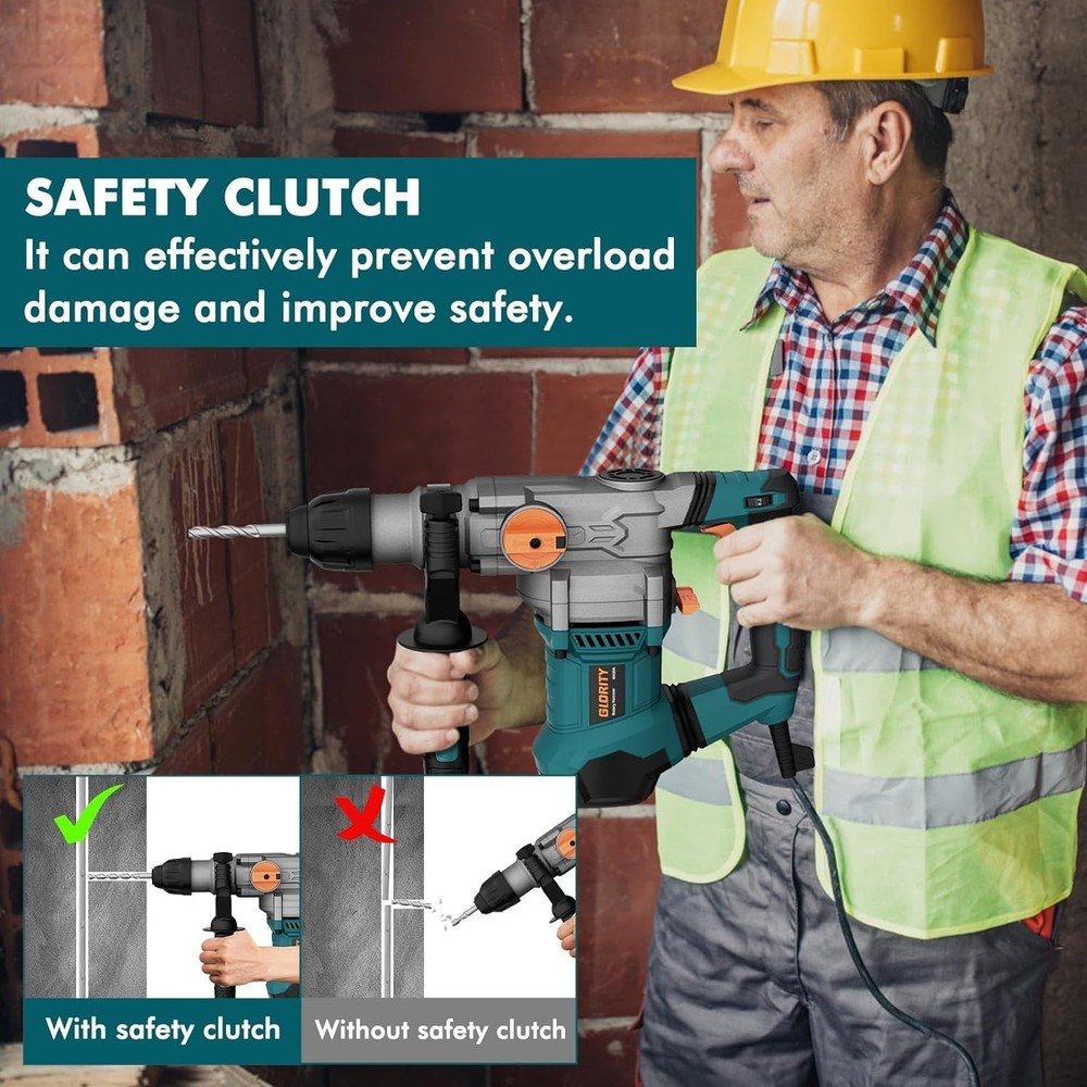 Heavy Duty Rotary Hammer Drill 13 Amp SDS-Plus 4 Functions Variable Speed