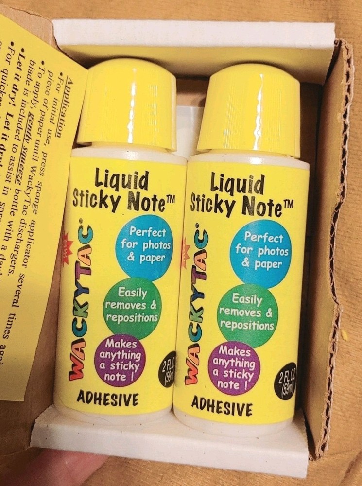Wacky Tac Repositional Adhesive (2-Pack, 2.0 Oz Bottles) Makes Sticky Notes