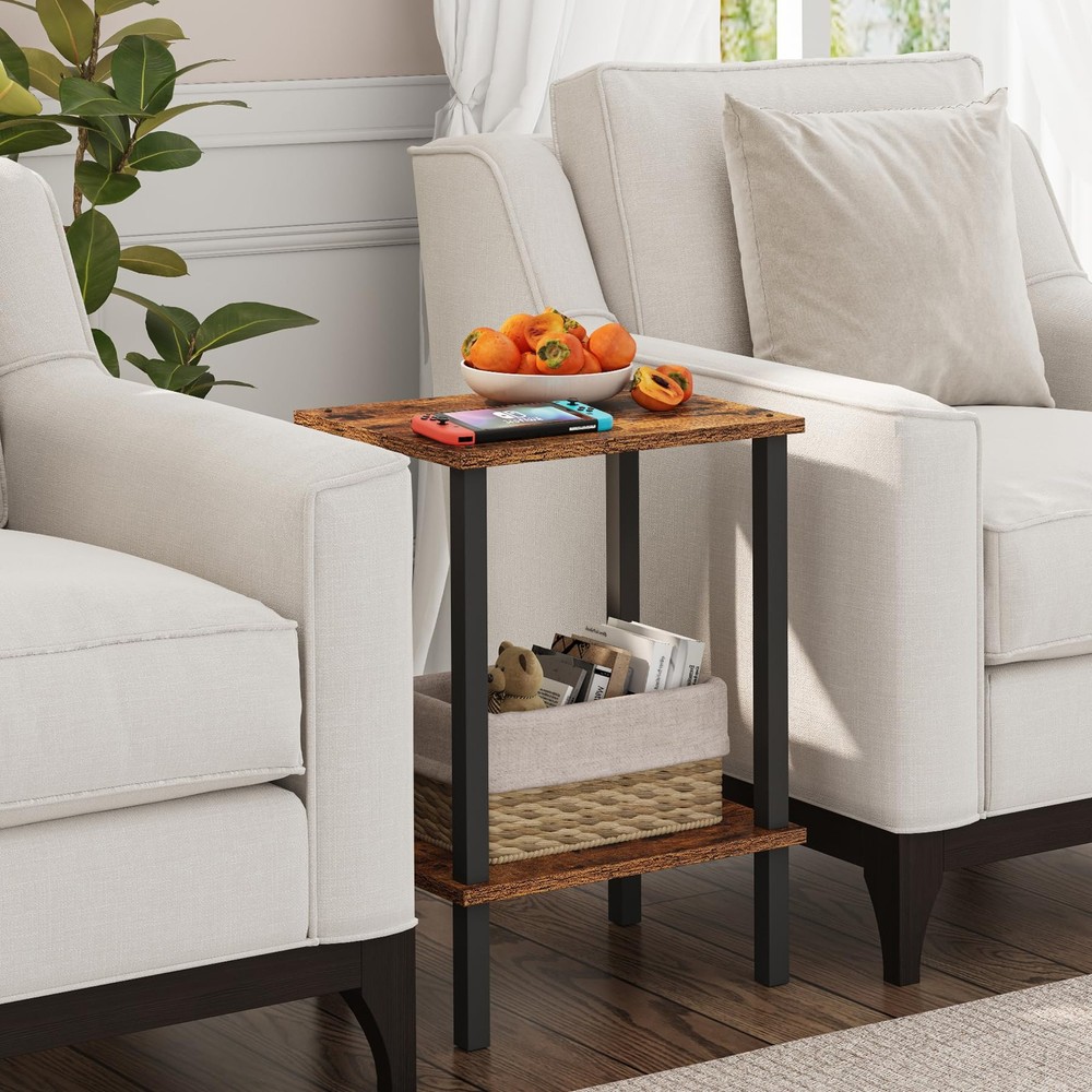 End Table, Side Table, Nightstand, 2-Tier Storage Shelf, Sofa Side Table for ...