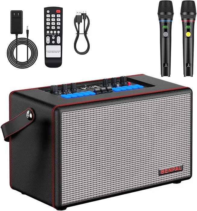 Karaoke Machine with Two Wireless Microphones, Portable Bluetooth Speaker-New!!!