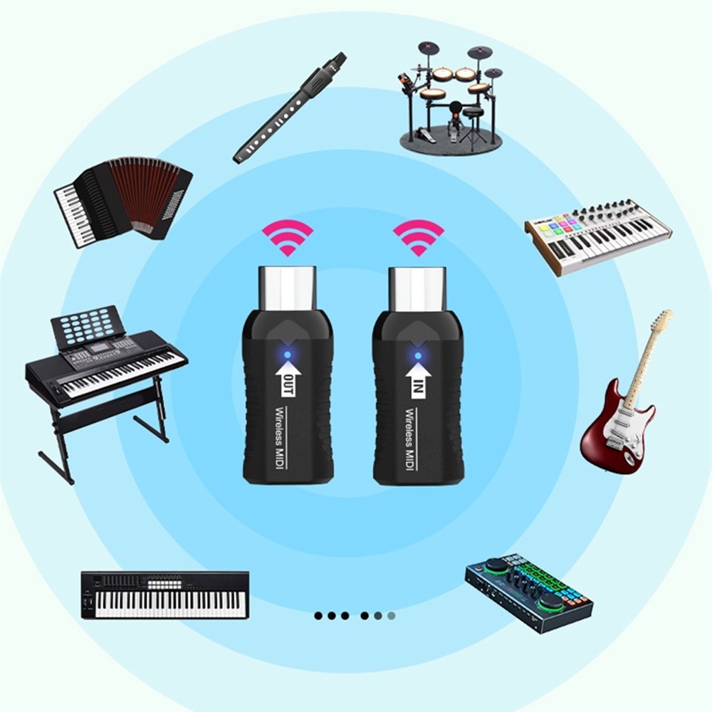 Black Rechargeable Midi Wireless Receiver Transmitter For Digital Piano Keyboard