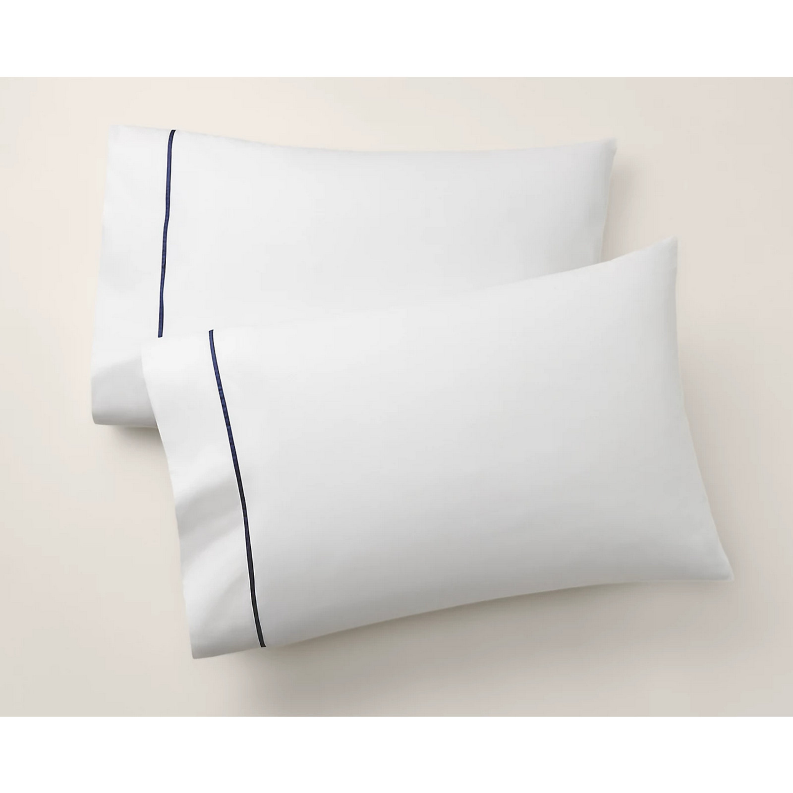 Ralph Lauren Palmer Percale Two King Pillowcases White Polo Navy Organic Cotton