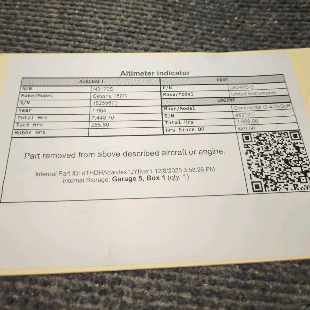 5934PD-3 | United Instruments | Cessna 182G | Altimeter indicator Code: A.83