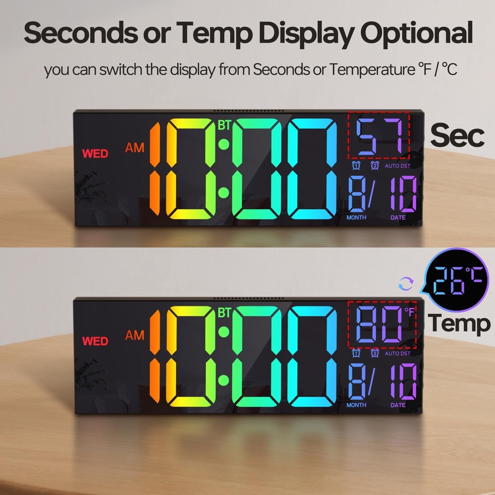 JALL 16.2" Large Digital Wall Clock with Seconds, Bluetooth Sync, A... Fast Ship