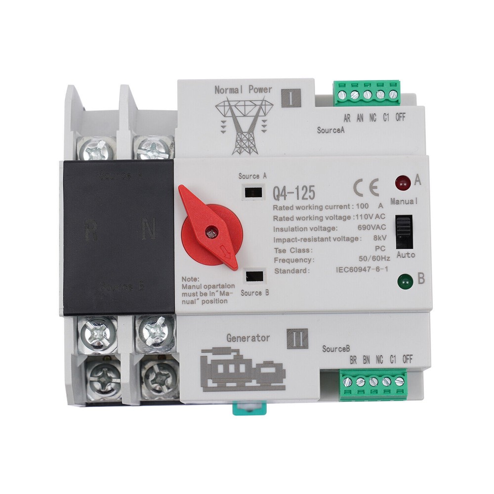 Dual Power Automatic Transfer Switch 100A 2P Generator Changeover