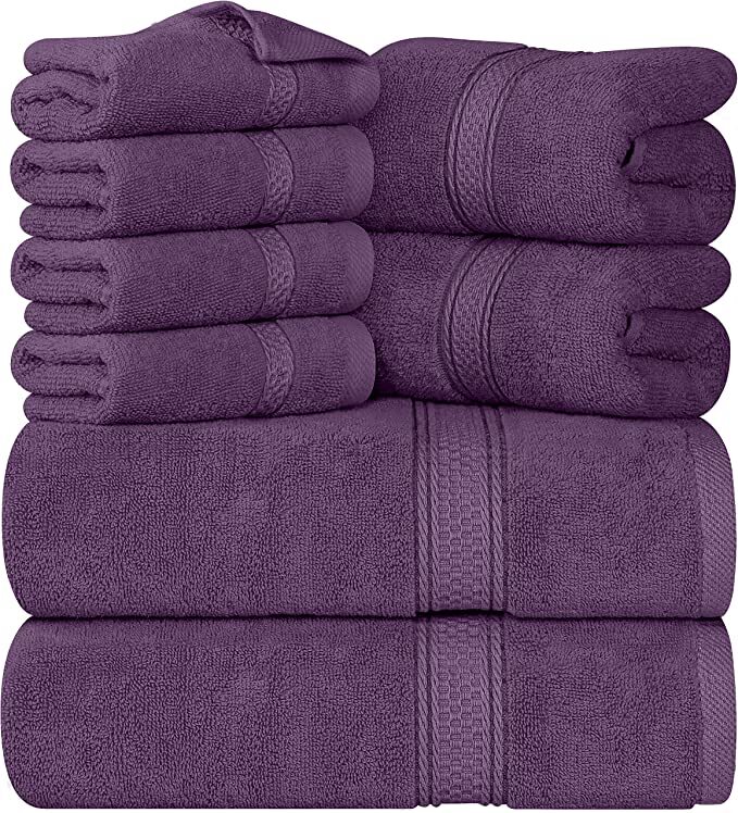 Utopia Towels 600 GSM 8Pc Towel Set 2 Bath Towels 2 Hand Towels 4 Washcloths