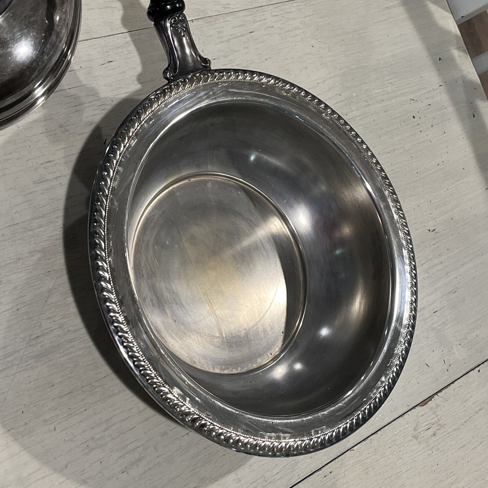 Silverplate Covered Serving Dish 3 Pc.~Pyrex Vintage Wood Handle~EUC~RARE￼