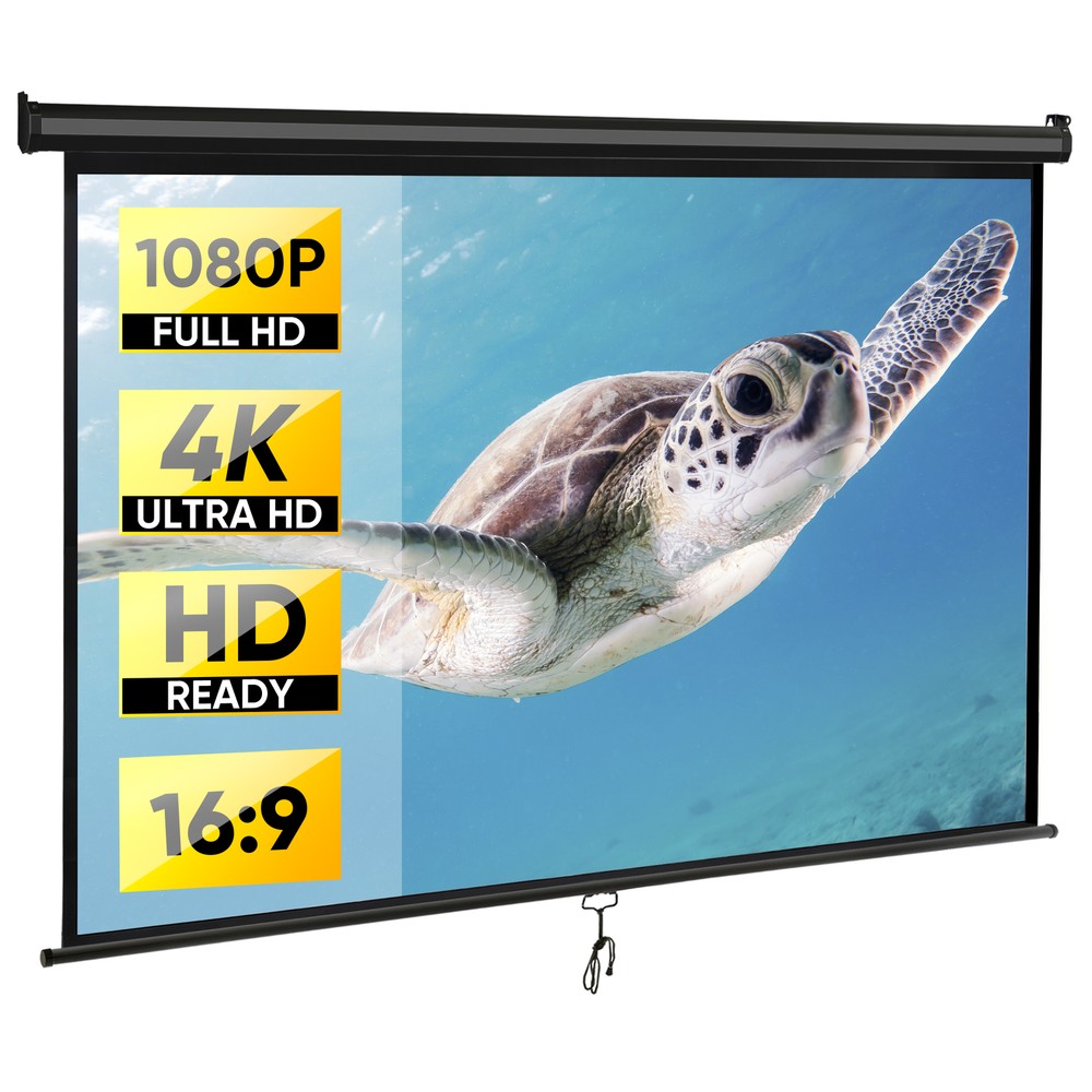80" Manual Pull Down Projector Screen Wall & Ceiling Mounted HD Screens 16:9 HD