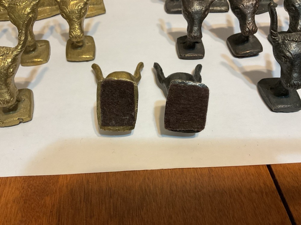 Vintage Solid Cast Brass Chess Pieces Set Greece Roman Unique